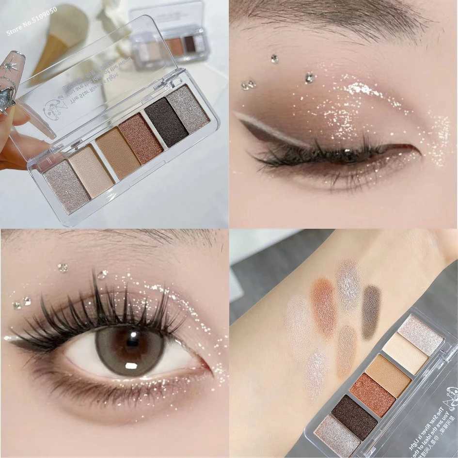 6Color Glitter Eyeshadow Strip Palette Brightening Waterproof Matte Gradient Blue-green Summer Lying Silkworm Eye Pigment MakeupCL240812