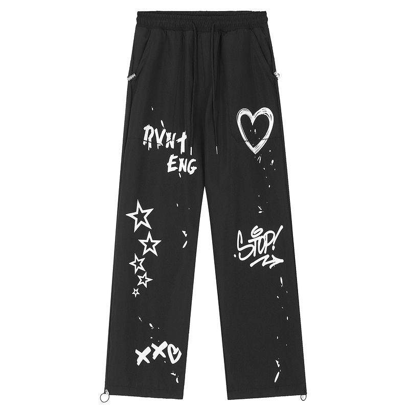 Casual American Work Pants Graffiti White Hip-hop Pants Mens and Womens Autumn and Winter Loose Wide Leg Sports Pants Sweatpants