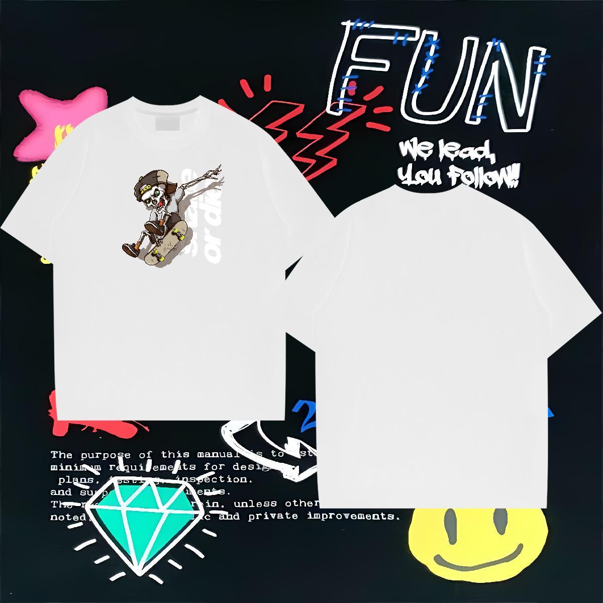New Mens T Shirts skull Top Tees 230g Cotton Street Loose Anime Print Pure Cotton Men Tops Tees