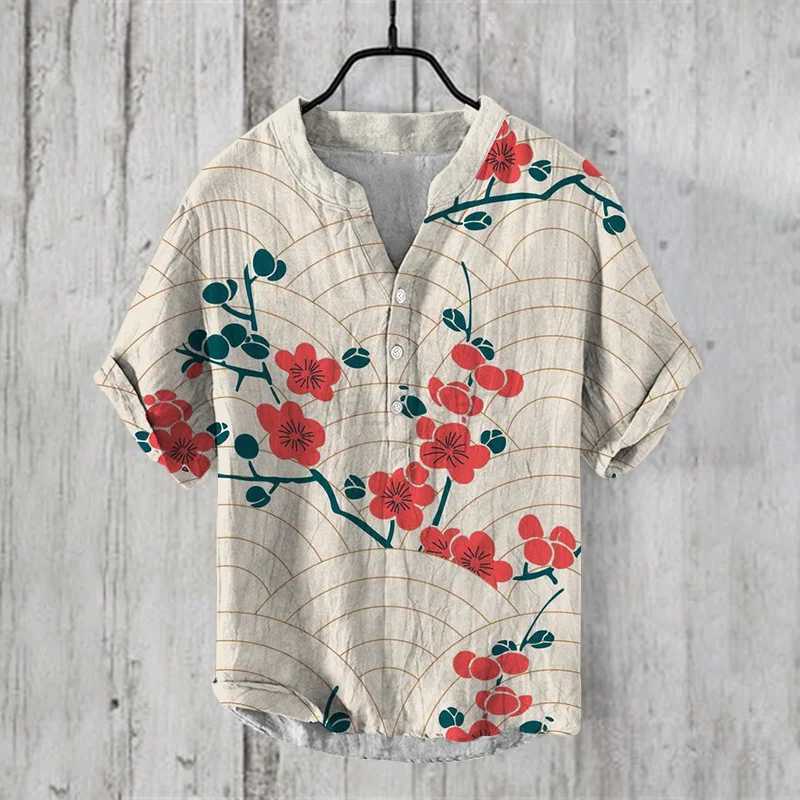 Spring And Summer Mens And Womens Shirts Independent Station Casual Fish Pattern Hawaiian Style Shirts Mens Tops 100% LinenXJ240812