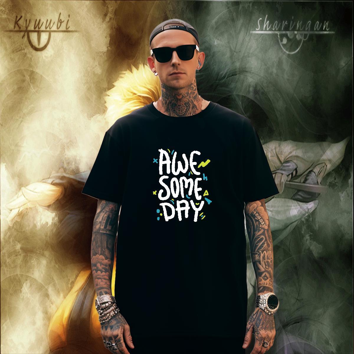 High Quality letter T Shirts Men Summer Casual Men Clothes T-Shirt 230g Pure Cotton Classic Breathable Crew Neck Floral Print Top Tees