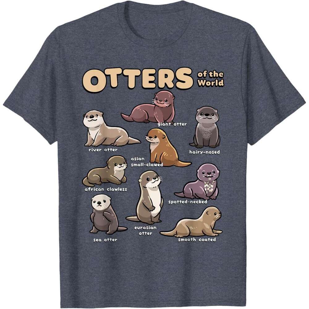 Casual T shirt for Mens Sea Animals of the World Chibi Otter Lover Educational T-Shirt Shirts Tshirt Graphic Tee Tops Clothes Short sleeve Free shippi