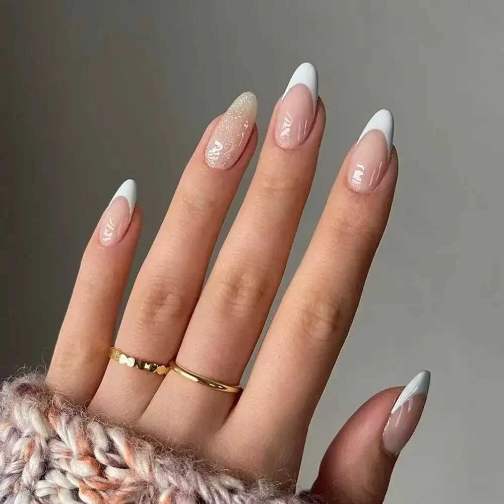24 pieces/set of fake nails with glue fully covered nail tips pressed onto Med nails DIY manual oval head fake nails pink almond artificial nails W240