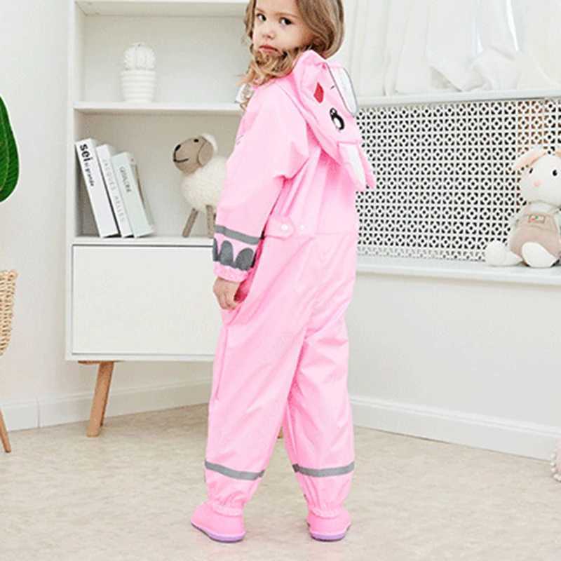 Children Raincoat Cartoon For Kids One Piece Rain Suit With Zipper Buckle Closure Unisex Adjustable Waist Elastic Cuff Y240810