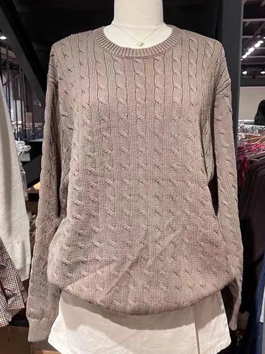 Vintage Loose Solid Sweater Women Autumn Thick Warm Cotton Preppy Style Streetwear Long Sleeve Pullover Top Harajuku Y2K Jumpers 240812