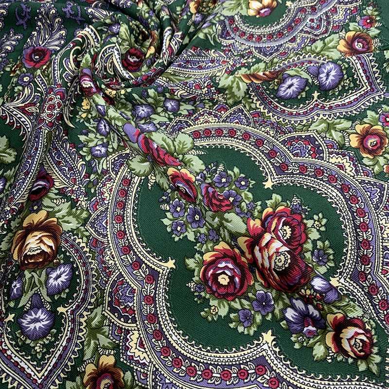 135 * 135cm Russian floral print square scarf for womens ethnic edge Bandana shawl Babushka handle chief blanket headband W240810