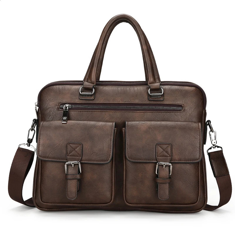 Mens administrative briefcase PU leather retro handbag mens laptop 14 messenger cross body Ita bag 240810