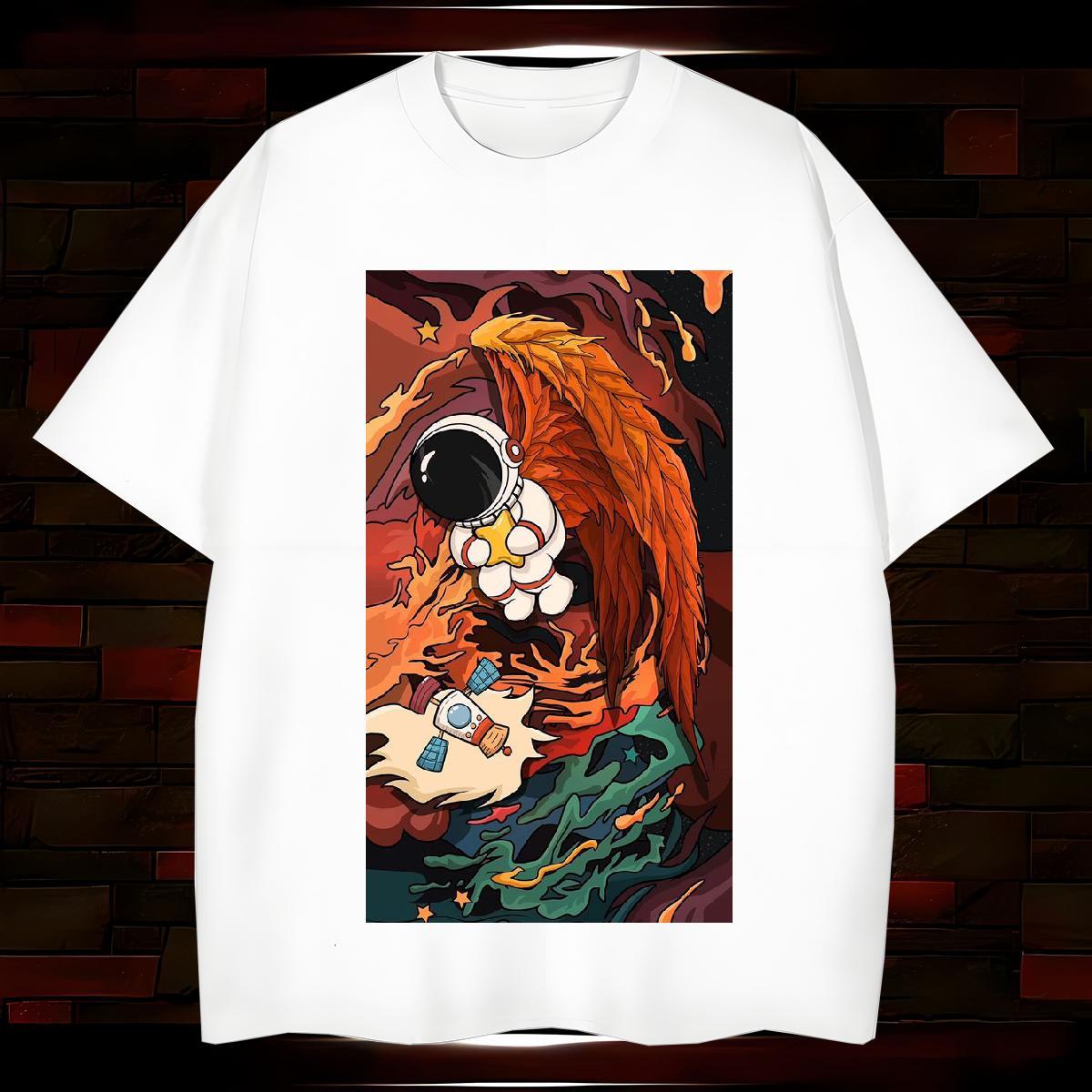 Loose Fit Mens Tshirts spaceman 230g Cotton Spring Summer Breathable Short Sleeve Men T Shirts Anime Print Classic Tees Shirts