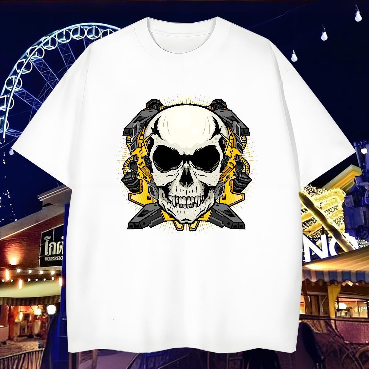 Fashion Casual T Shirts Men skull Top Tees 100% Cotton 230g Beach Cool Asian Size Breathable Crew Neck Men Tshirts