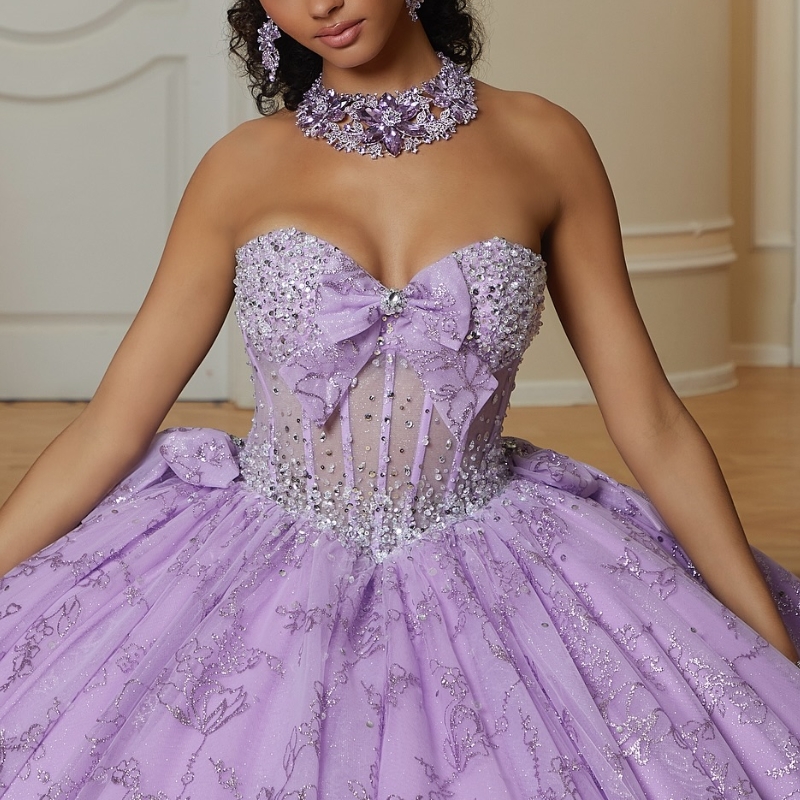Lilac Off-The-Shoulder Princess Quinceanera Dress Ball Gown Classic Applique Sequin Beads Bow Sweet 16 Dress Vestido De 15 Anos
