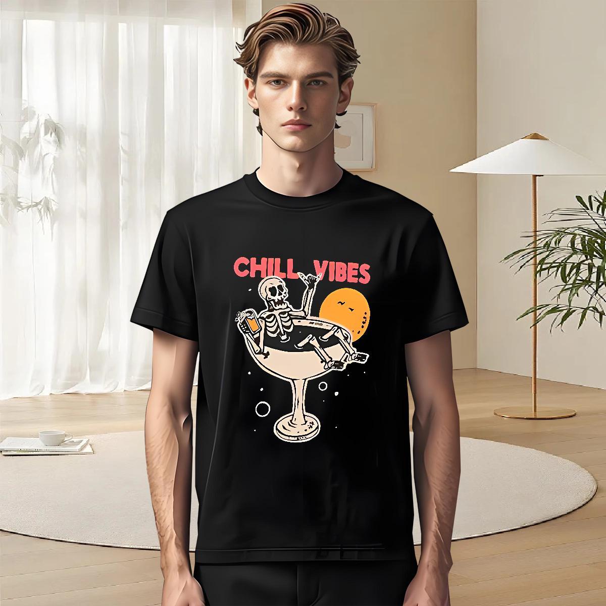 Customized T-Shirts for Men skull Tops 230g Pure Cotton Summer Casual Loose Fit Custom Print Plus Size Crew Neck Breathable Tshirt for Man Woman
