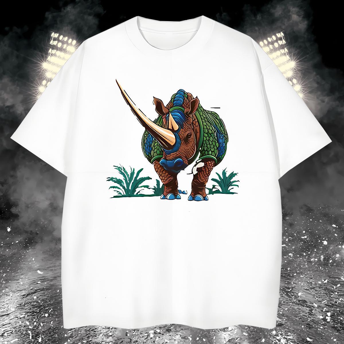 Free Shipping T Shirt For Man rhinoceros Round Neck Short Sleeve Anime Printing Street Oversized 3XL 4XL 100% Cotton 230g Mens Tshirts DIY Customized 