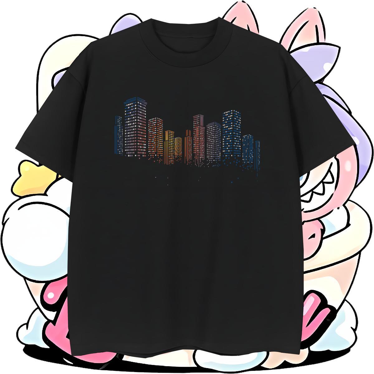 Fashion 100% Cotton 230g Man T Shirts Tall buildings Sports Casual Men Tops Tees Tees Shirts Breathable Short Sleeve Brand DIY Printed