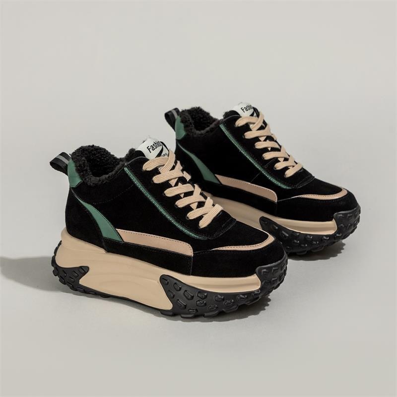 Ddmysports Internet Famous Thick Soled Sports Snow Boots For Women With Plush Cotton New Versatile Winter Casual Dad Shoes Trend Outdoor Shoes