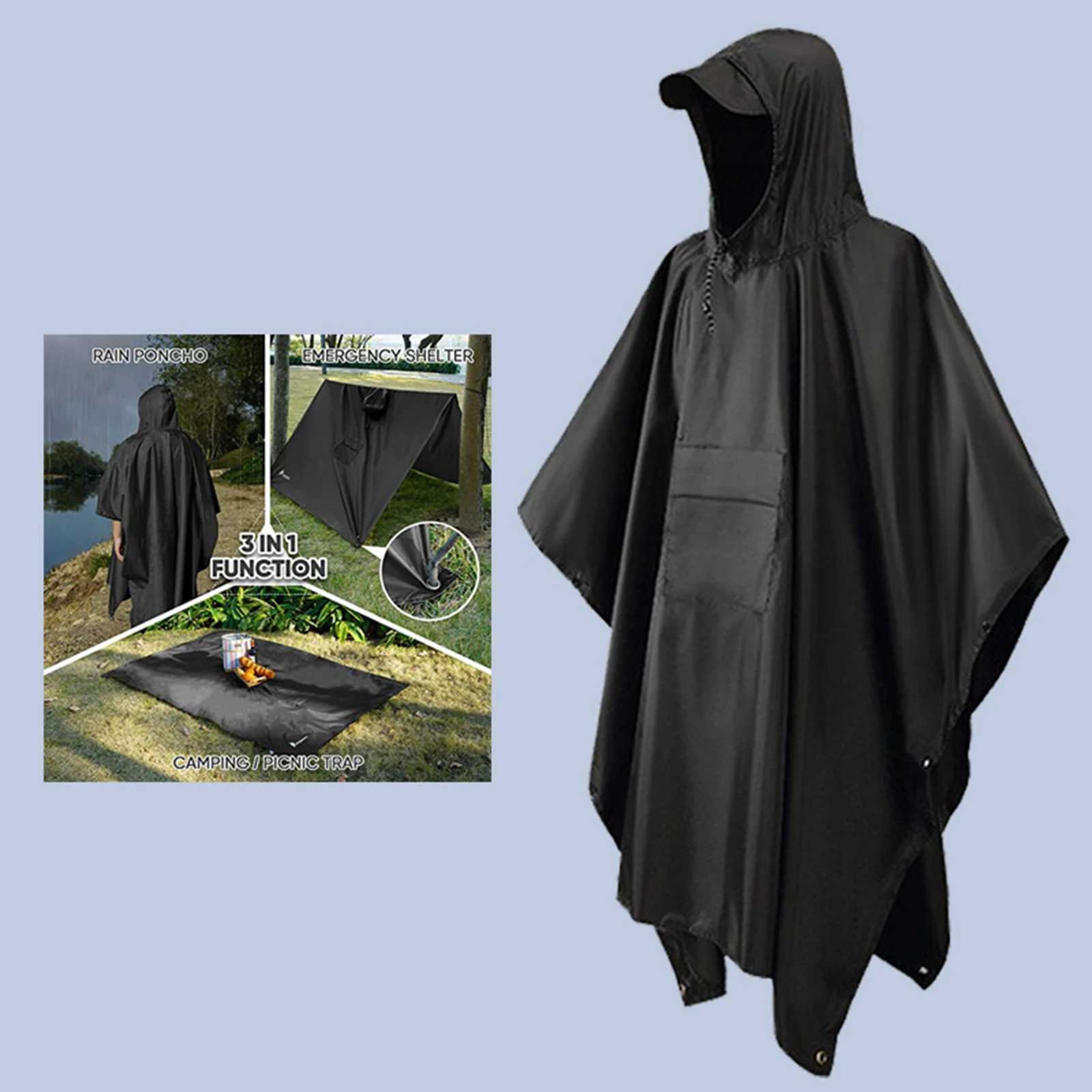 Hooded Rain Poncho Water Resistant Rain Cape Cloak with Front Pocket Adults Poncho for Travel Camping Outdoor Climbing Riding Y240810