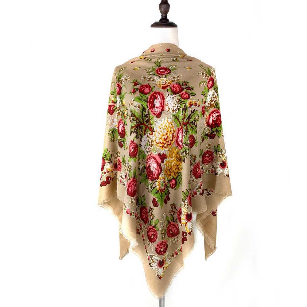 130 * 130cm breathable thin Russian square scarf womens luxury floral print Ukrainian shawl traditional Babushka Bandana headscarf W240810