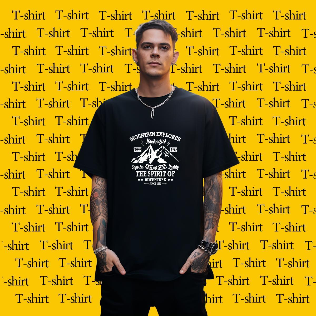 Unisex Men Clothes T-Shirt mountains 230g Cotton High Street Hip Hop Breathable T Shirt For Man DIY 2024 Designer Polos