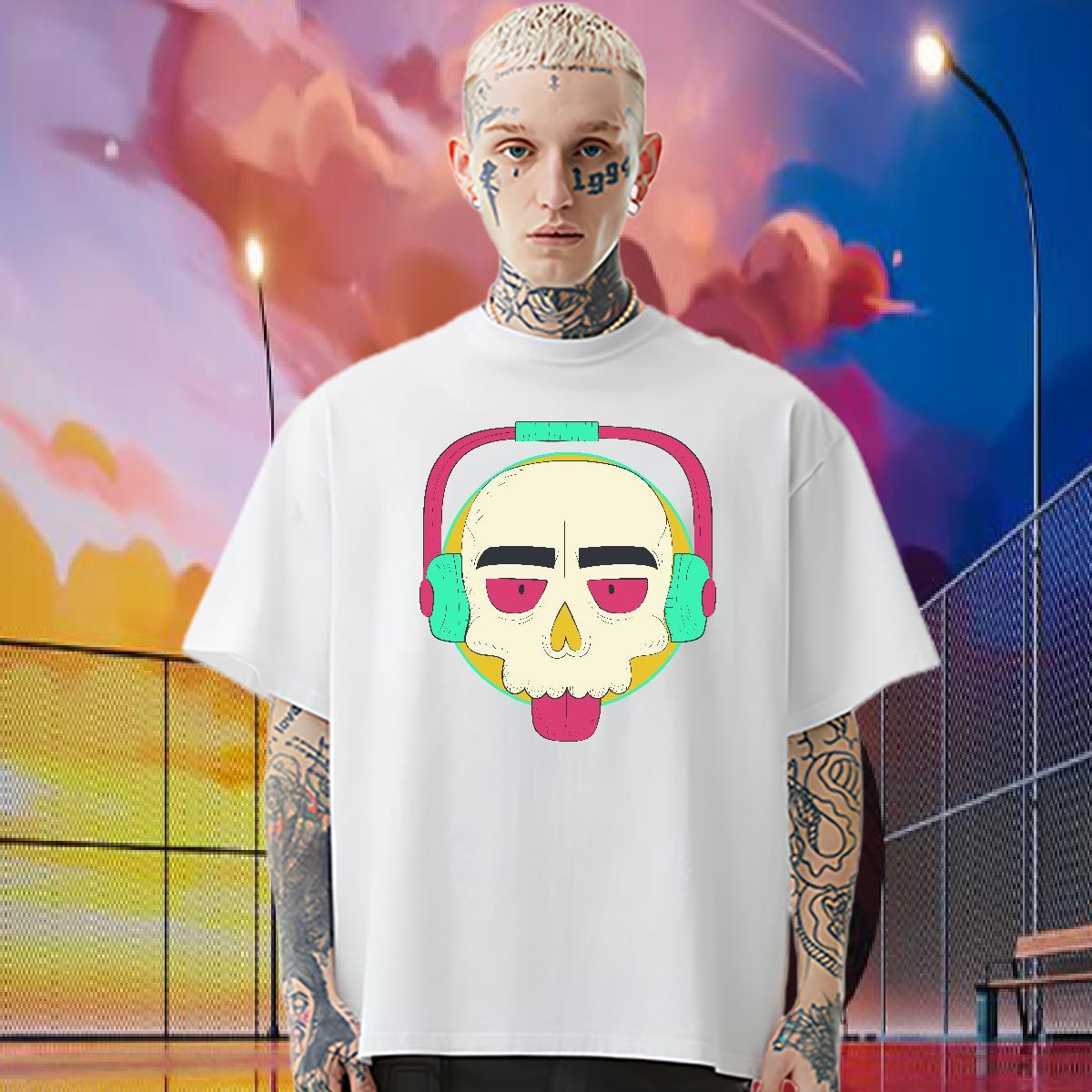 Fashion Design T Shirt For Man skull Tops Tees 230g 100% Cotton Street Wear TOP Quality Floral Print Breathable Crew Neck Mens Tshirts