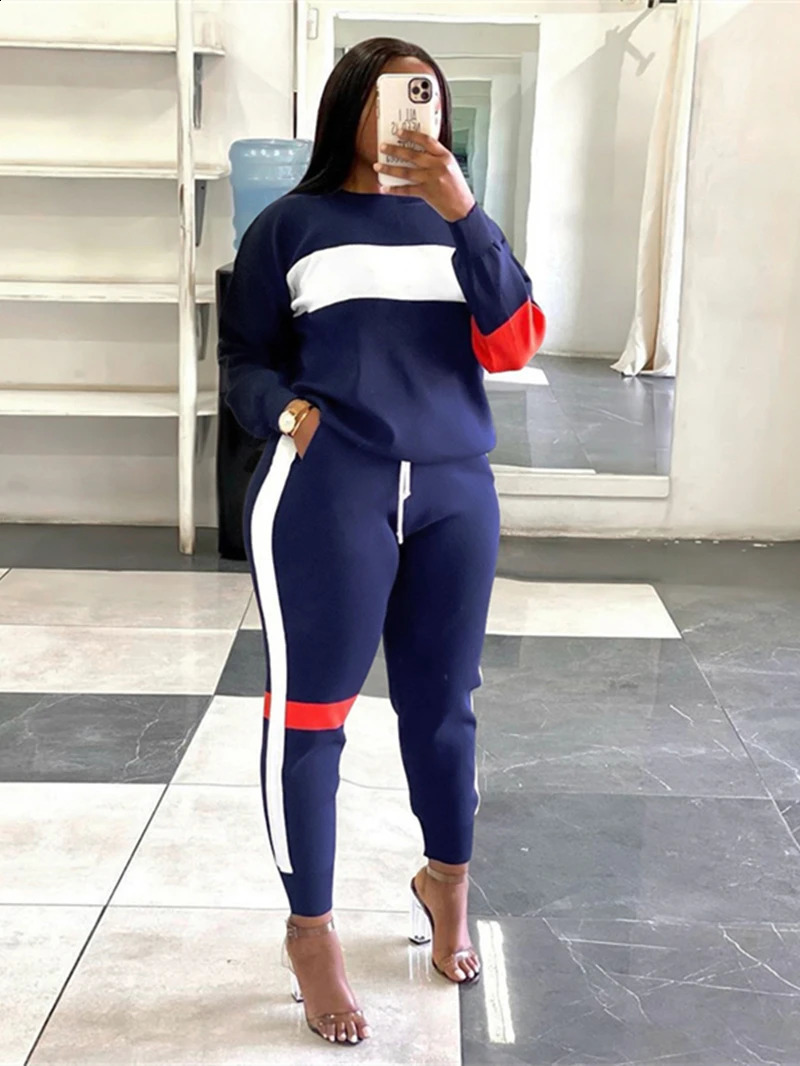 Streetwear Colorblock Tracksuit Women Two 2 Piece Set Outfits Autumn Clothes Pullover Sweatshirt Top and Pants Suits Woman Sets 240812