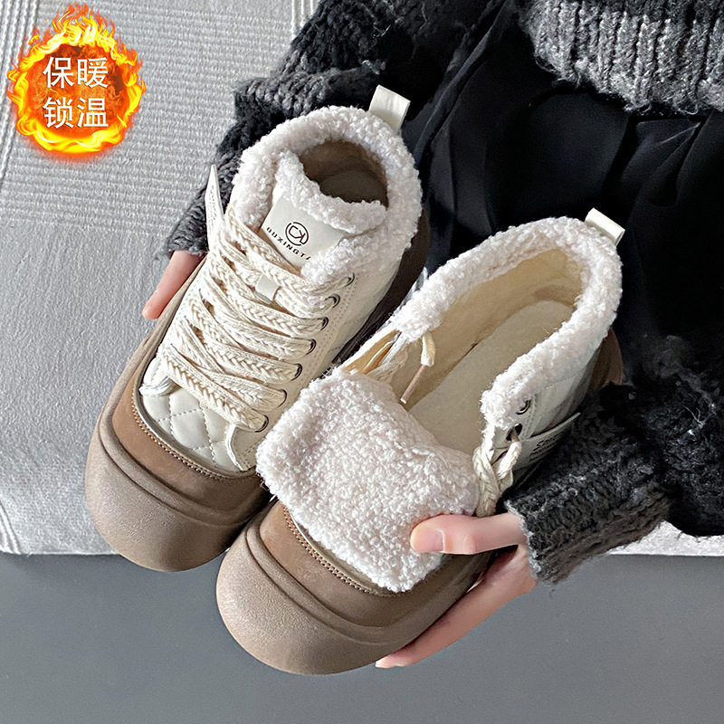 Ddmysports Igh Top Winter New Plush Women S Cotton Versatile Bread Shoes Thick Soled Snow Boots Trend XT Outdoor Shoes
