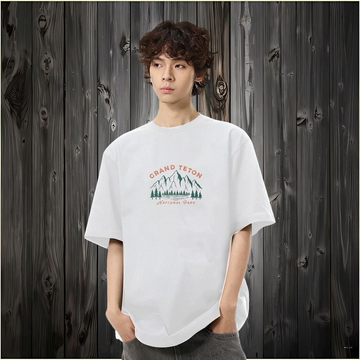 DIY Customized T-Shirts mountains Wear 100% Cotton 230g Daily Wear Cool Design DIY Logo Oversized Short Sleeve Soft Tshirts