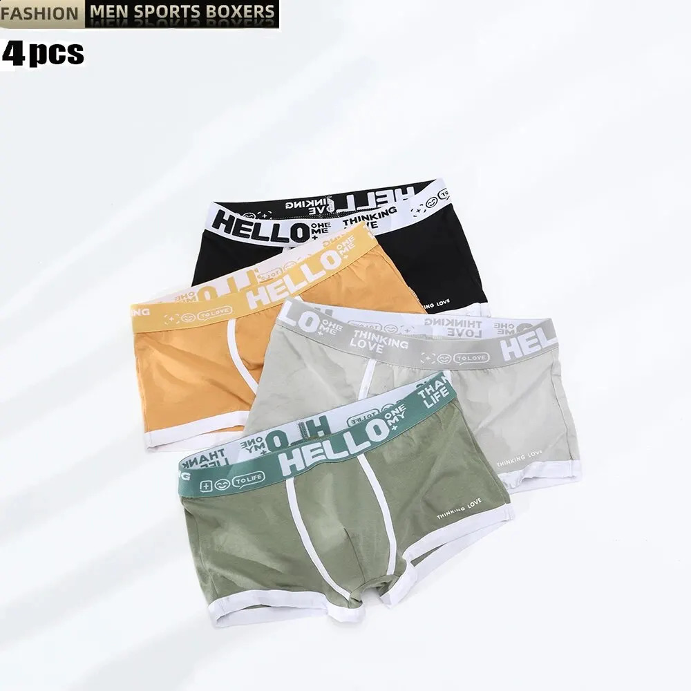 4Pcs Mens Cotton Underwear BoxerShorts Man Panties Mens Boxers Breathable U Convex Comfort Male Underpants Sexy Male Boxers 240812