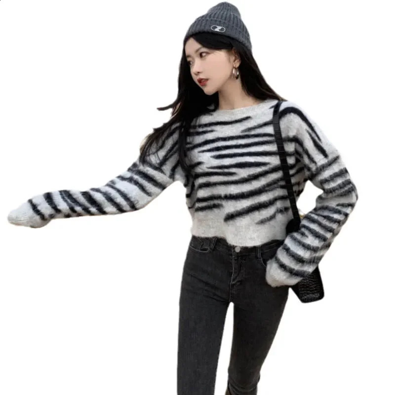 Womens Black Gothic Pullover Knitted Sweater Harajuku Korean 90s Y2k Long Sleeves Jumper Striped Sweaters Vintage 2000s Clothes 240812