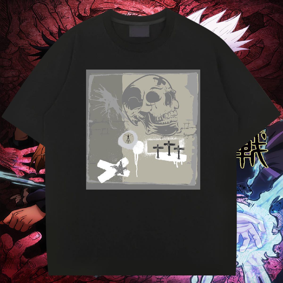 2024 Designer Men T Shirts skull Tees 230g Pure Cotton Street Wear Loose Fit Anime Print Breathable Crew Neck Couples T Shirts