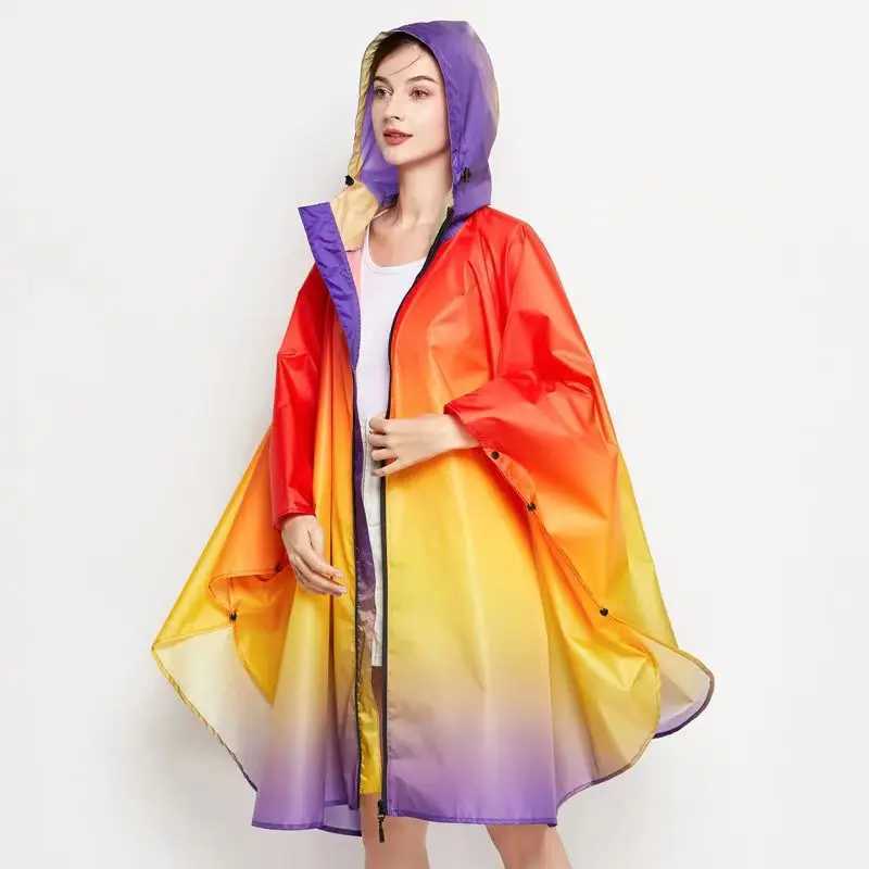 Big Size Women Gradient Color Raincoat Lightweight Rain Coat Poncho Ladies Waterproof Cloak Raincoats Adults Colorful Rainwear Y240810