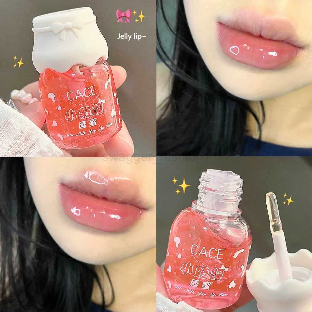 Hots Cute Milk Jar Lipgloss Lip Plumper Oil Moisturizing Lipstick Peach Colorless Glitter Lipgloss Long Lasting Lipgloss MakeupXJ240812