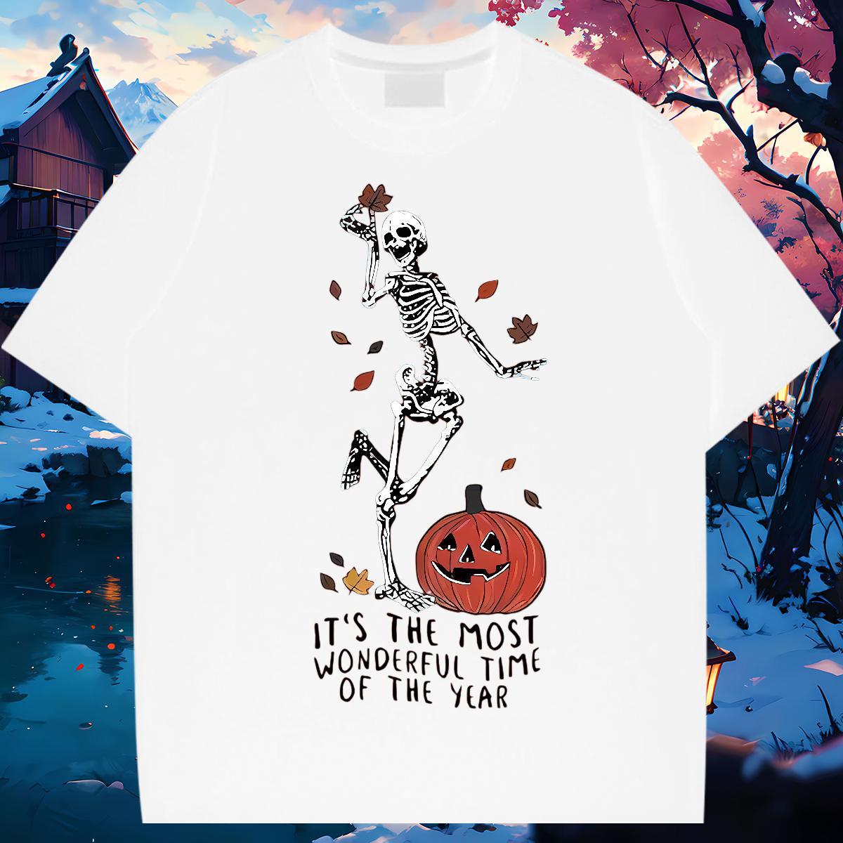 DIY Customized T-Shirts for Men pumpkin Tee Shirt 230g 100% Cotton Daily Wear Soft Floral Print Crew Neck Breathable Men Clothes T-Shirt