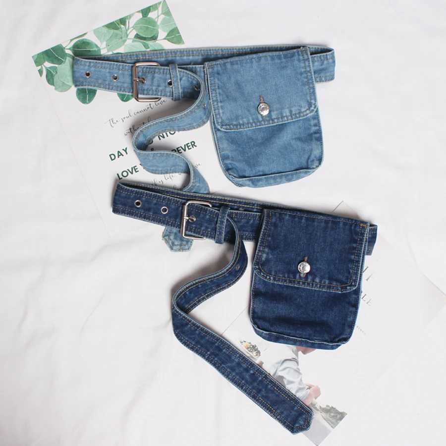 Belts Womens Retro Embossed Denim Belt Bag Retro Embossed Cotton Waist Bag with Phone and Coin Pocket Perfect for Going Out Y240810ACZN