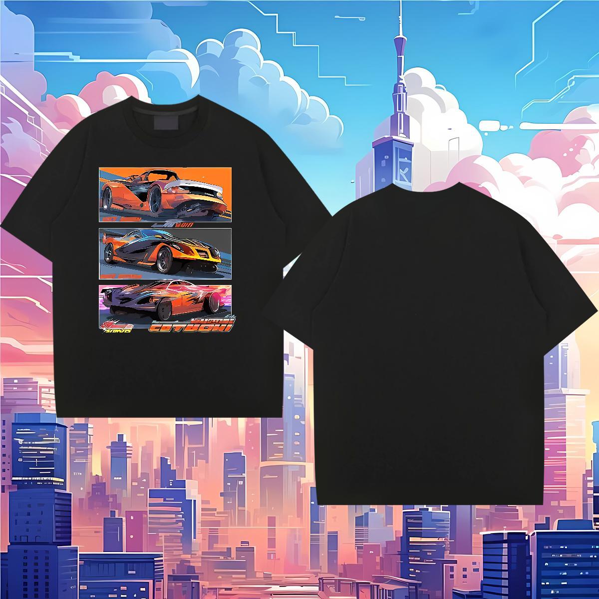 Cool Design Men Tees car 100% Cotton 230g Casual Breathable Crew Neck Man T Shirts Skull Fashion New Clothings