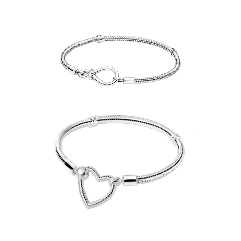 Classic 3MM Snake Chain Bracelets Heart Women Authentic fits pan s925 Sterling Silver Birthday Christmas Gifts Jewelry BR066