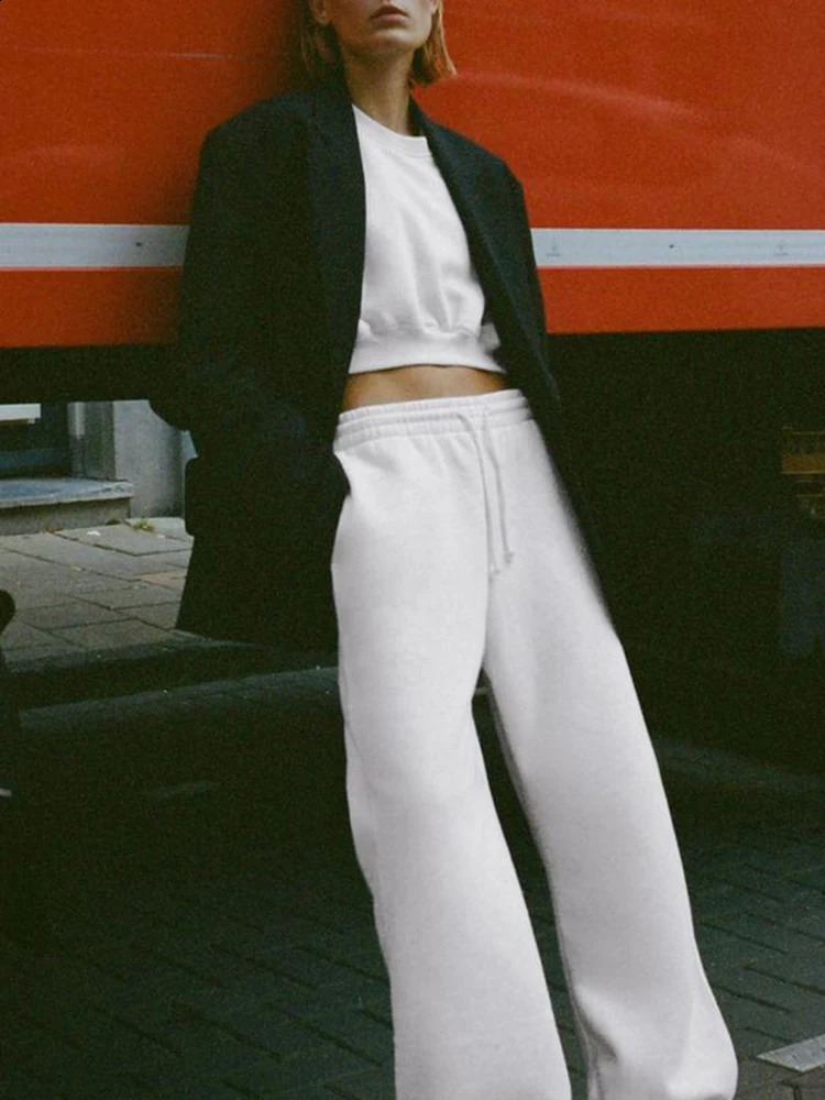 TRAF Womens pants suit fall and winter fashion casual short section sweater sports sweatpants Elegant womens clothing 240812