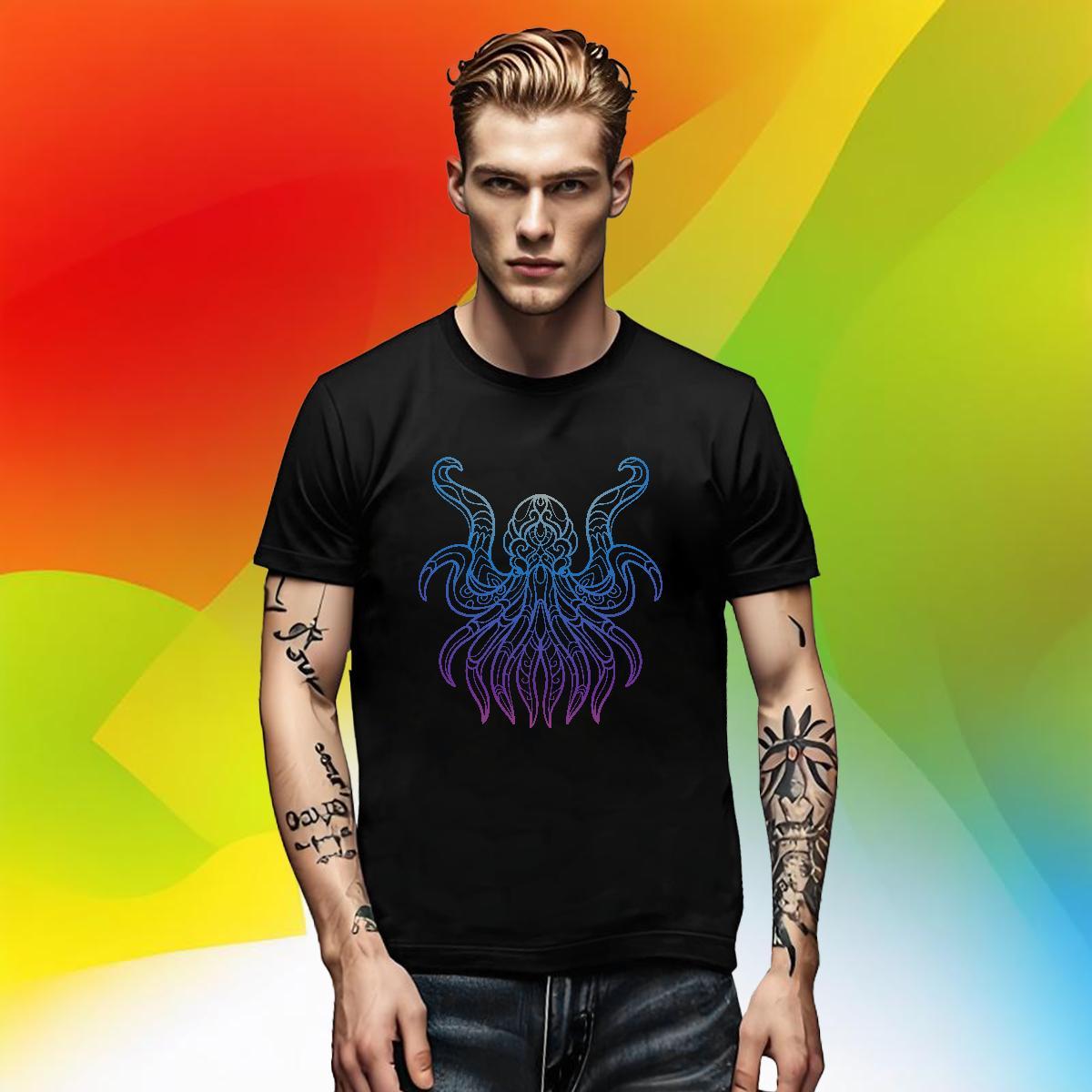 Loose Fit Tshirts Spring Summer 230g Cotton Black White Breathable octopus Men T Shirts Fashion Designer Tee Shirt