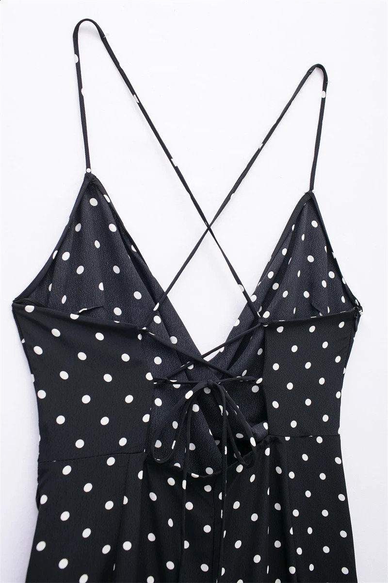 Womens Slip Dress 2024 Fashion Summer Sexy Backless Midi Dress for Women Elegance Chic Ladies Polka Dot Dress 240812