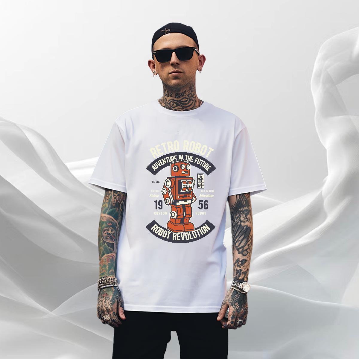 Brand Men Tees Casual Daily Wear 230g Pure Cotton Asian Size Crew Neck robot T shirt Wholesale Tshirts