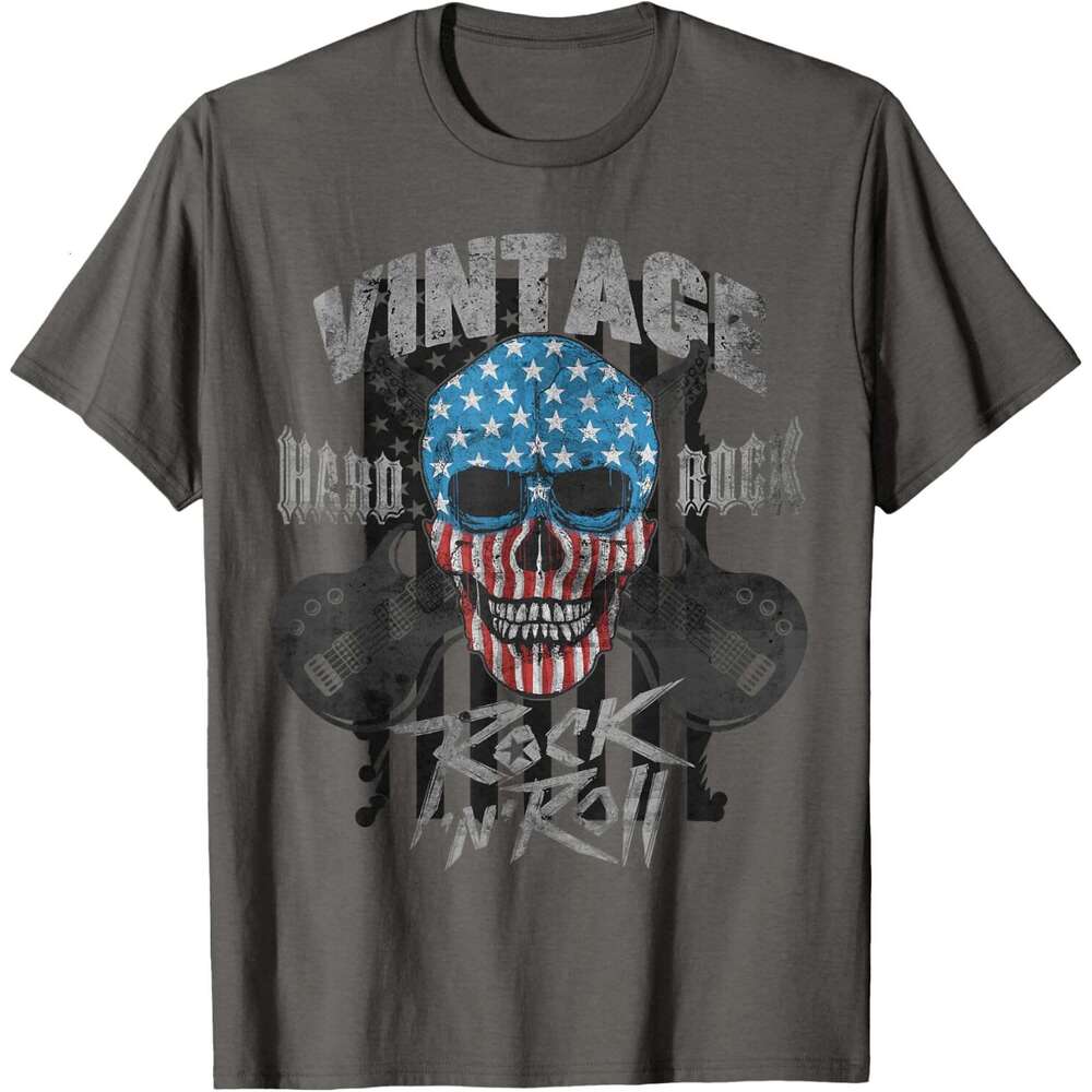 2025S Fashion Designer T Shirt For Mens Rock Roll American Flag Skull Guitars Illustration T Shirt Shirts Tshirt Graphic Tee Casual Tops Clothes Short