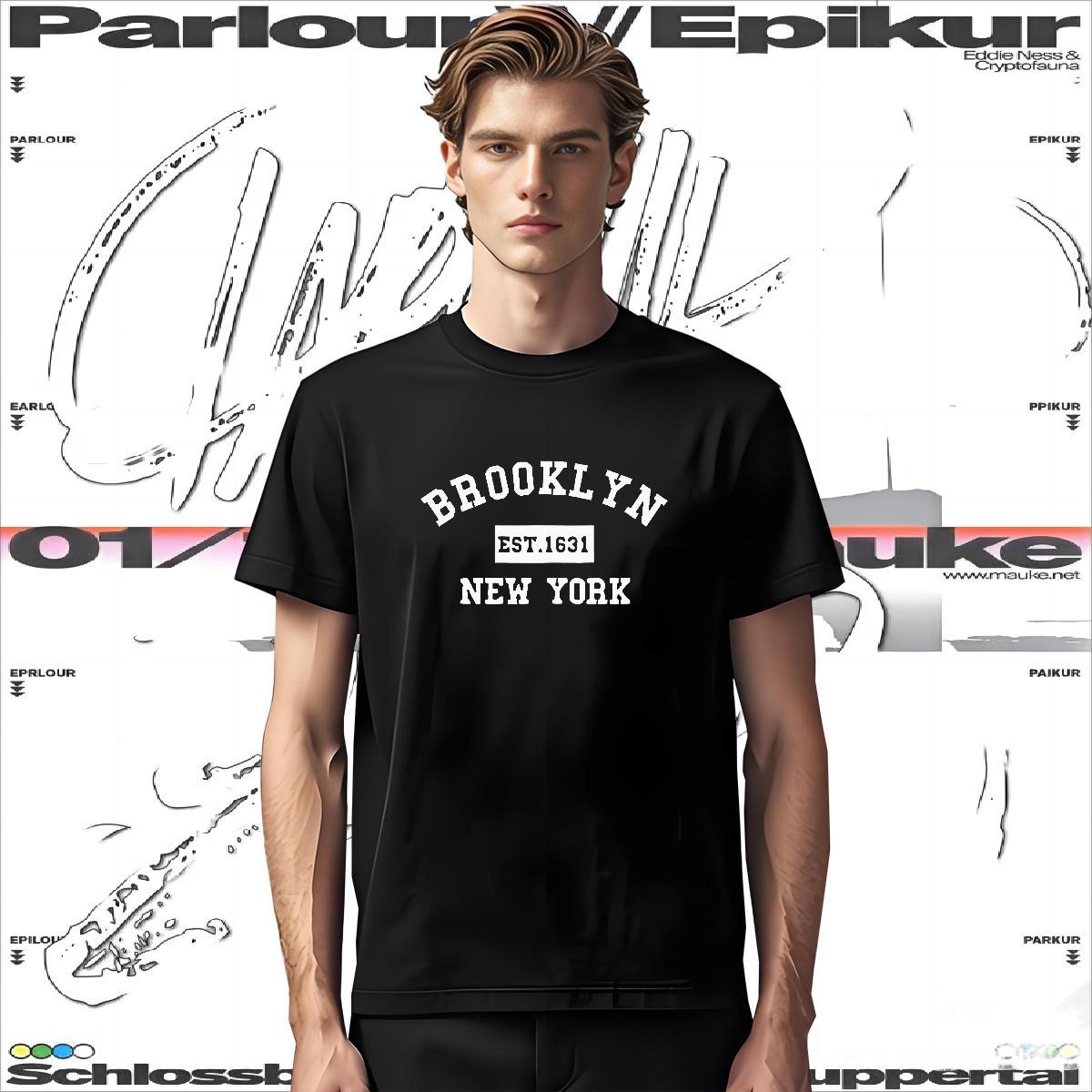2024 Summer 230g 100% Cotton T-Shirts Brooklyn Casual Tshirts Tees Round Neck Short Sleeve TOP Quality Black Oversized