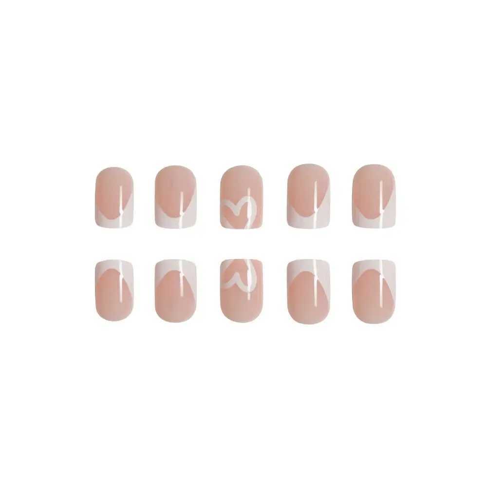 24 pieces of short square fake nails French white border fake nails pink fake nails fully covered and pressed nail tips W240810