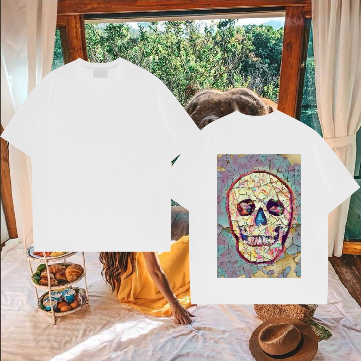 Customized T-Shirts skull Tee Shirt 230g 100% Cotton Casual Beach Loose Custom Cartoon O-Neck Short Sleeve Couples T Shirts