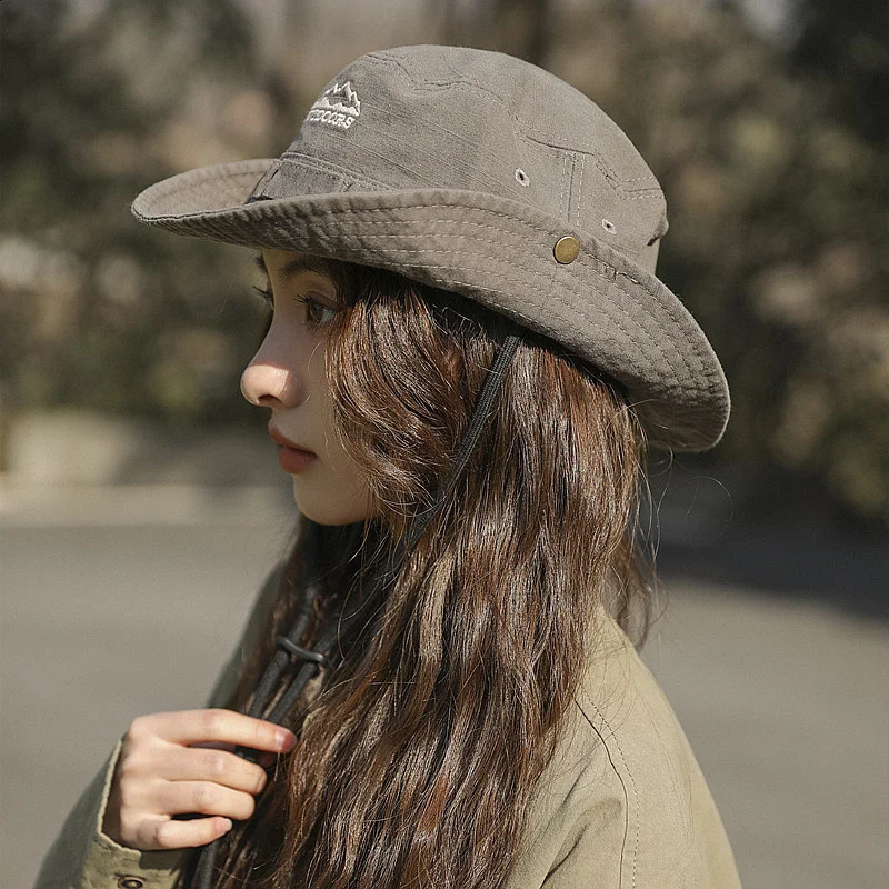 Outdoor mens bucket hat summer UV resistant line width Brim Panama hunting hiking letter embroidery fisherman beach sun 240812