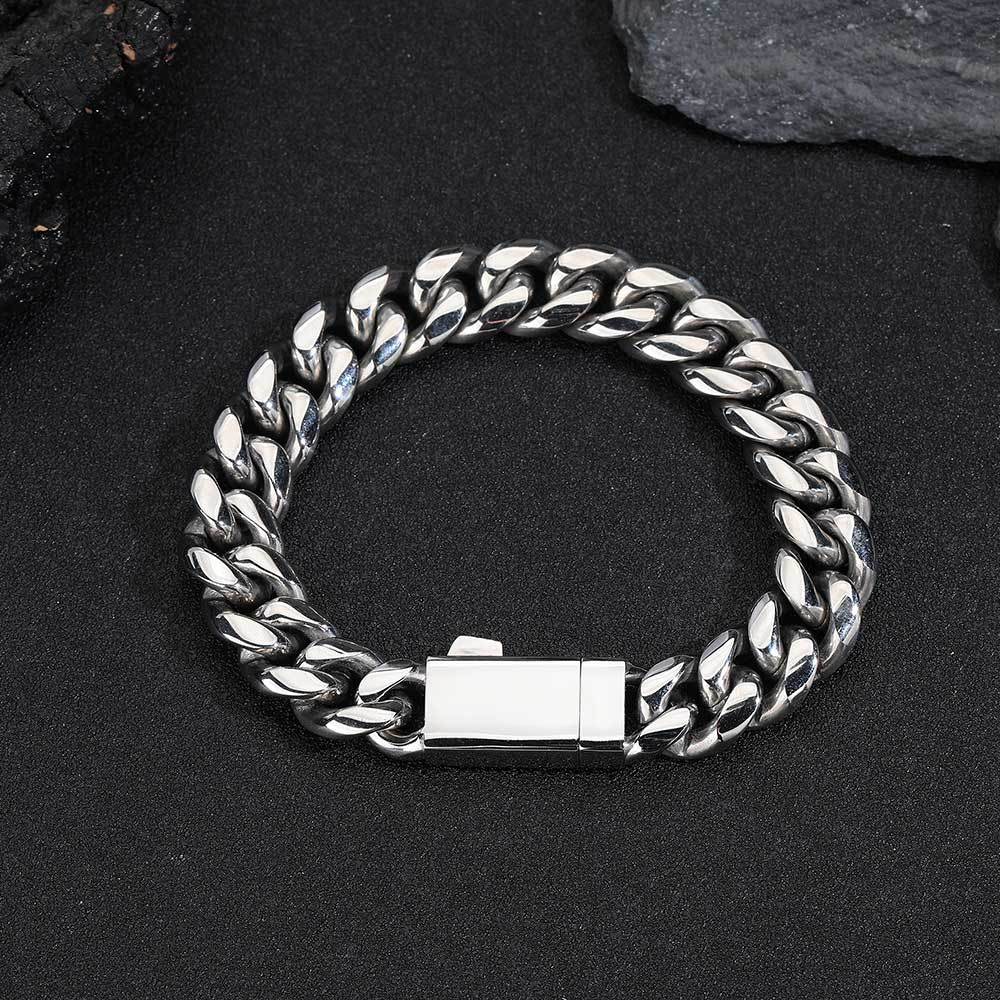 6mm-12mm Hip Hop Stainless Steel Miami Cuban Link Chain Necklace Full 5A Zircon Spring Clasp 18K Gold Plated Accessories Jewelry Set