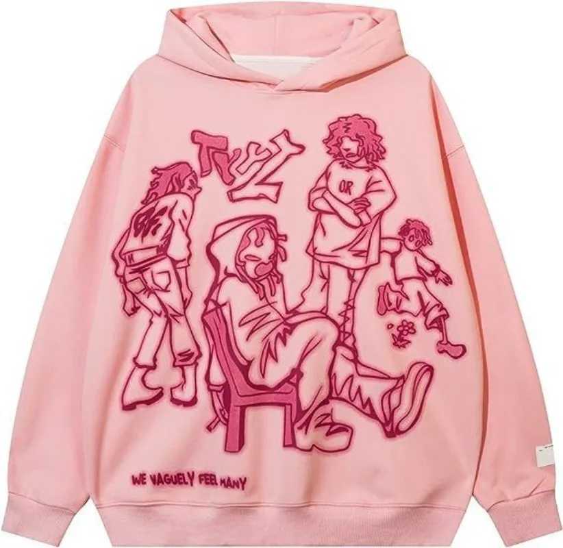 Y2K womens hoodie trend printed oversized sportswear unisex loose O-neck hoodie comfortable mens zipper X241207