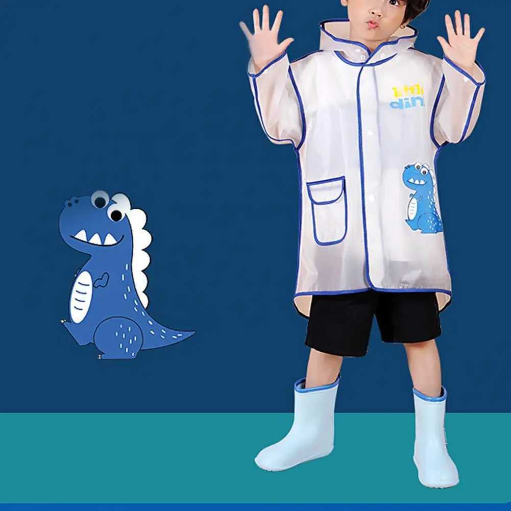 Kids Rain Coat Boys Girls Cartoon Dinosaur Rainsuit Waterproof Elastic Children Raincoat Hooded Rainwear Jacket for Outdoor Y240810