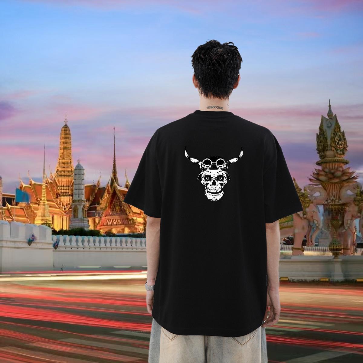 Fashion T Shirt For Man skull Tops Shirt 100% Cotton 230g Hip Hop Soft Custom Print Plus Size Pure Cotton Men Tees