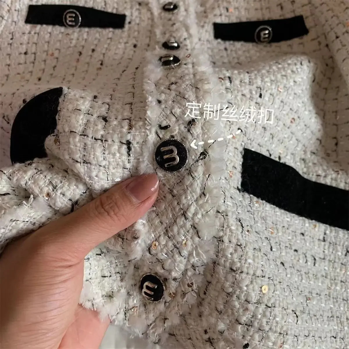 UNXX Bow-tie Wool Elegant Jacket Womens Autumn Winter Round Neck Tweed Woven Sequin Woolen Blazer Top High Quality Trendy 240812