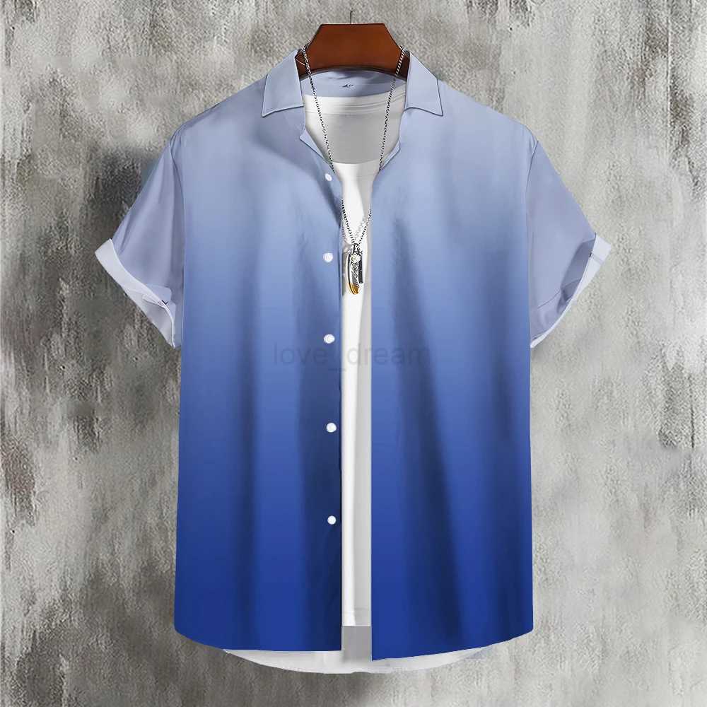 Solid MenS Shirt Summer Color Gradient Lapel Shirts For Men Colorful Simple 3d Print Basic MenS Shirt Tops Casual Short SleeveXJ240812