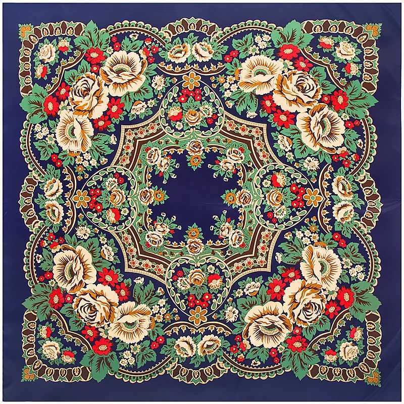 130cm 2021 New Luxury Brand Bohemian Printed Winter Silk Scarf Womens Twill Flower Headscarf Big Head Scarf Square Scarf W240810